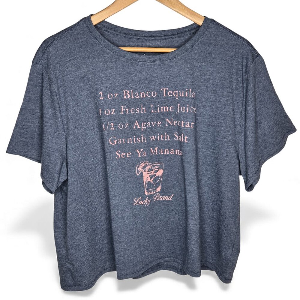 NWT Lucky Brand Margarita Recipe Crop Shirt Spell Out Party Loungewear L